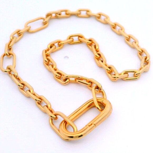 Gold Filled Over Silver Asymetrical Oval Push Clasp Open Link Bracelet 8.1" New - Picture 2 of 2